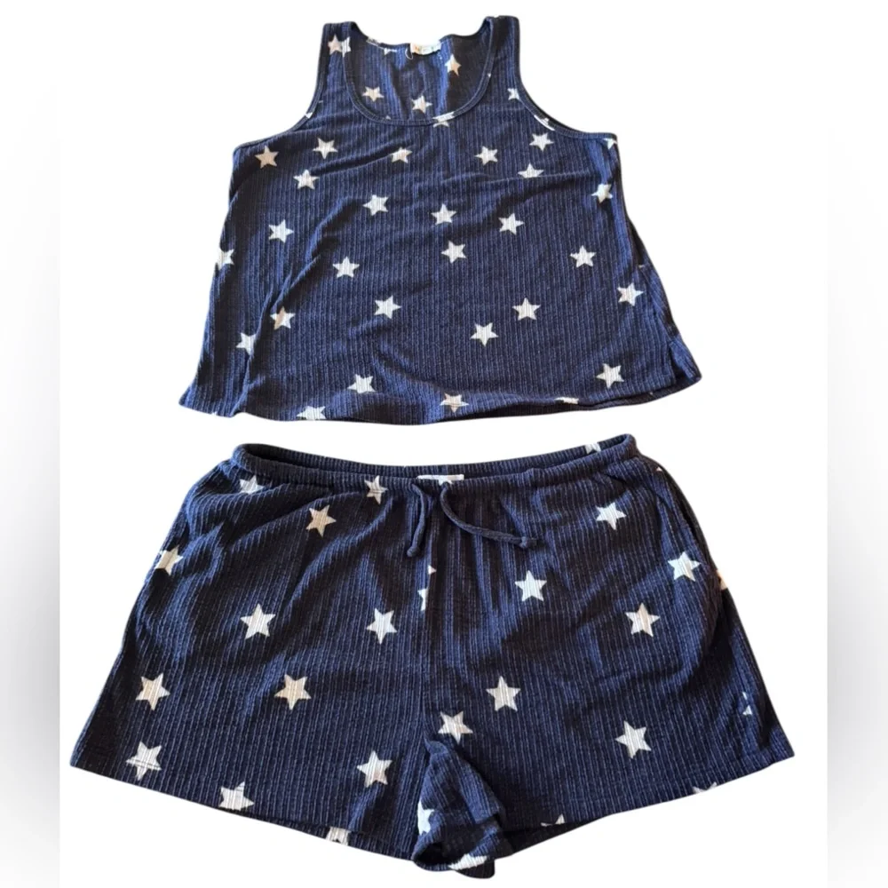 Socialite Blue and White Star Print Pajama Set Size XL Shorts & Sleeveless Top - Picture 8 of 16